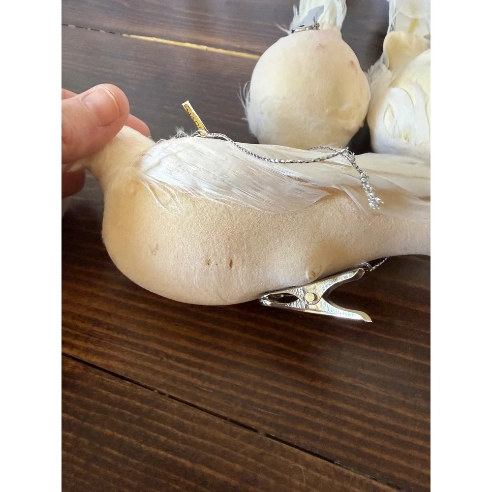 VTG White Dove Christmas Tree Ornaments Set of 3‎ Feather Tail Clip On 12 Inch